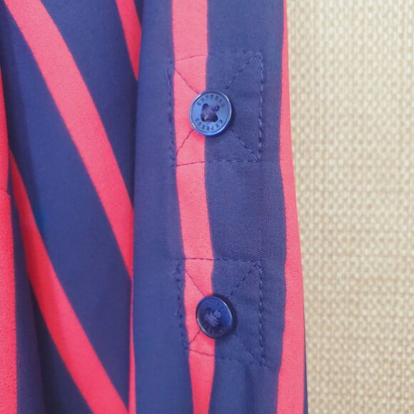 Express Portofino Blue & Red Striped Roll-Tab Sleeve Button-Up Shirt Size Medium - Picture 3 of 6
